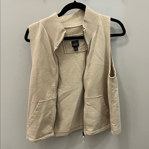 Eileen Fisher Sleeveless Vest Organic Cotton Full Front Zipper Size Medium Tan - Picture 5 of 9
